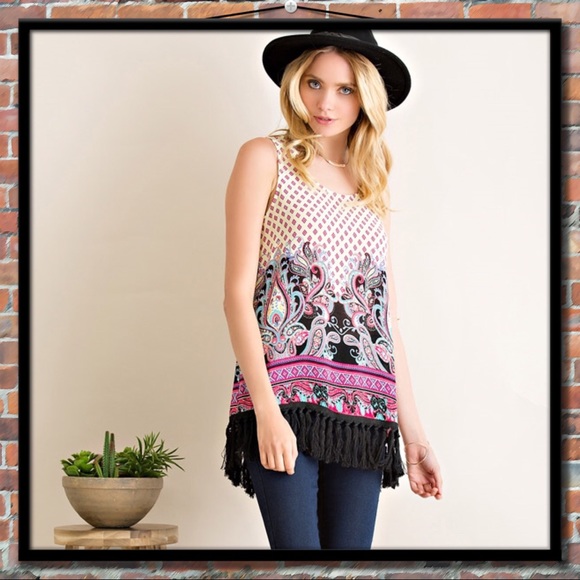 Entro Paisley Fringe Hem Tunic - Picture 2 of 6
